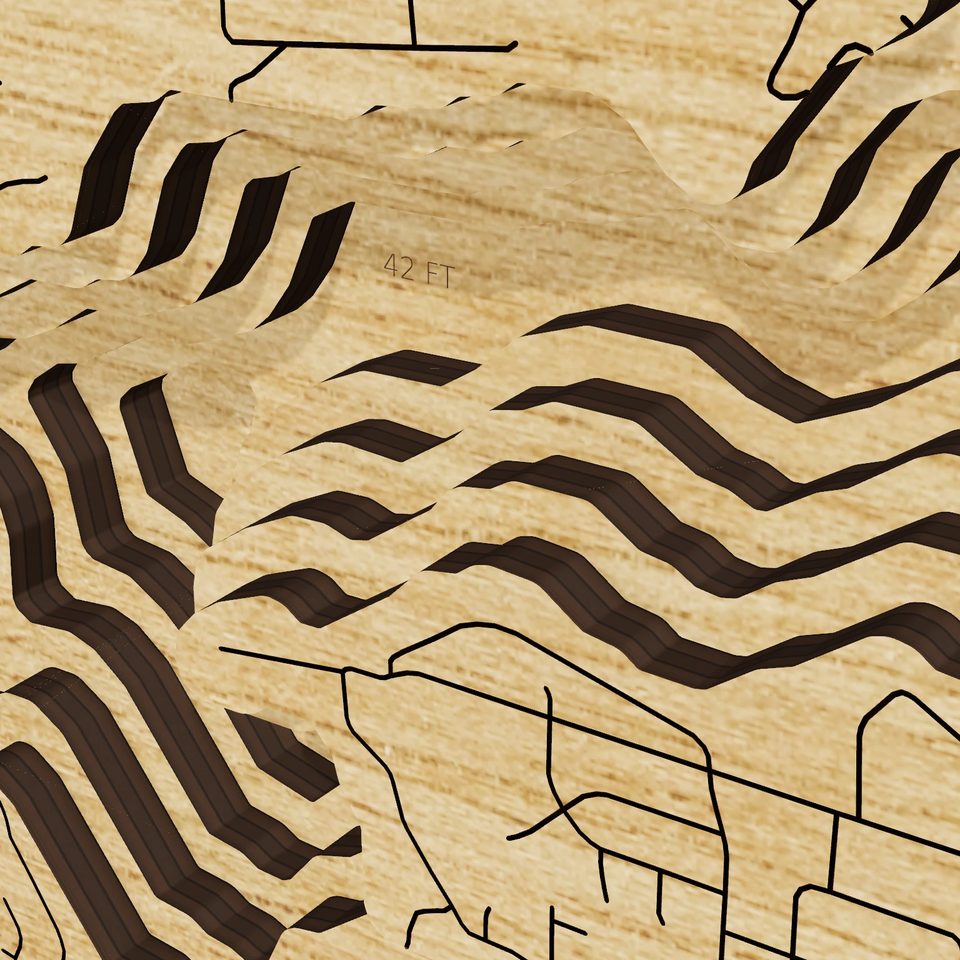 Prior Lake 3D wood map, detail view