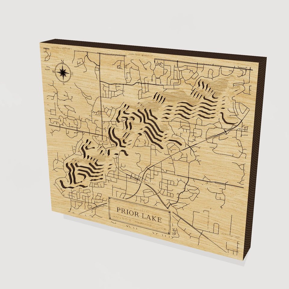 Prior Lake 3D wood map, hero view