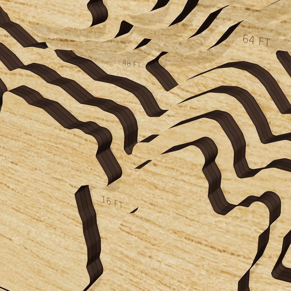 Pueblo Reservoir 3D wood map, detail view