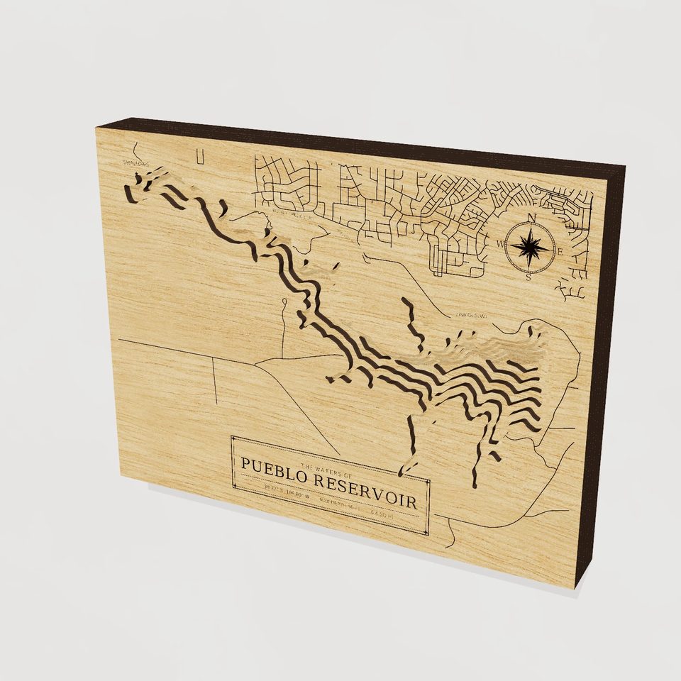 Pueblo Reservoir 3D wood map, hero view