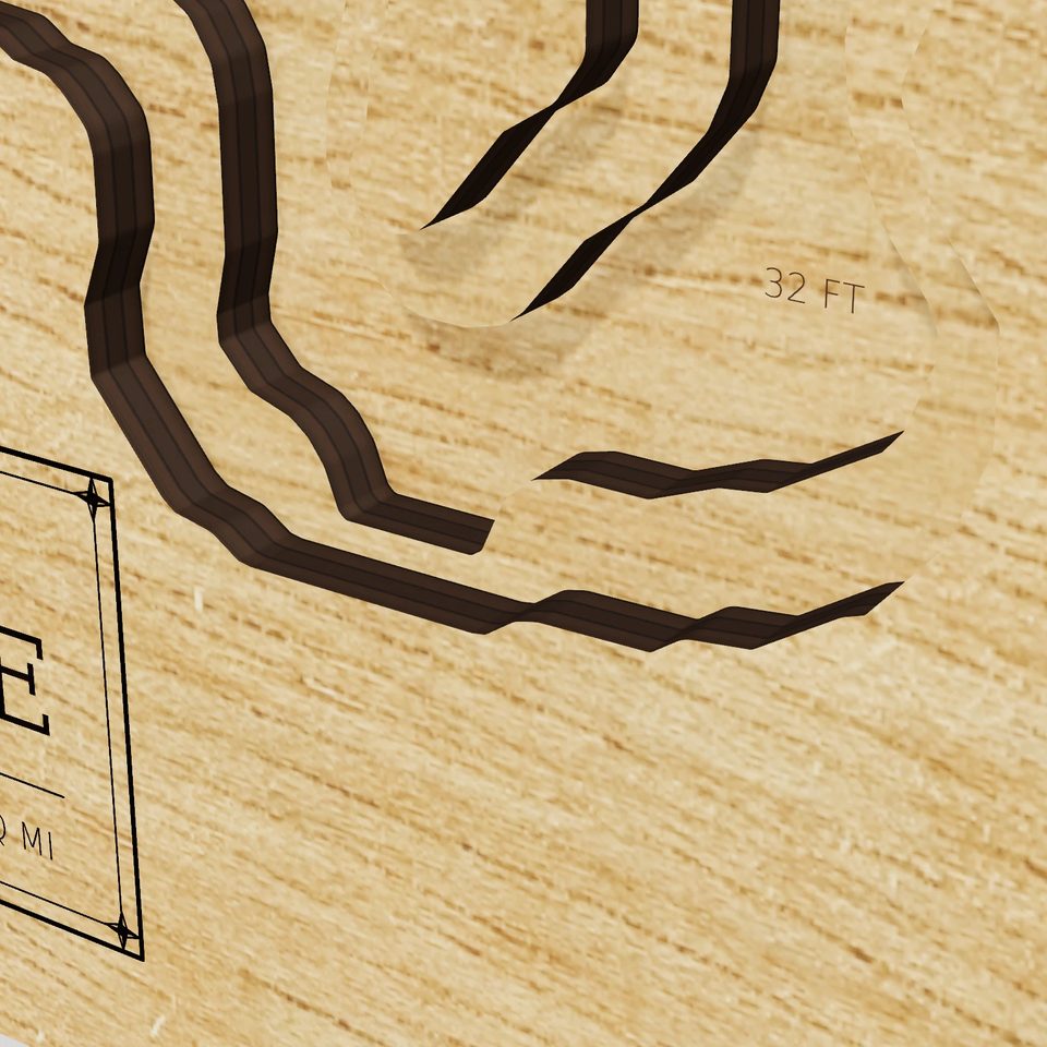 Pyramid Lake 3D wood map, detail view