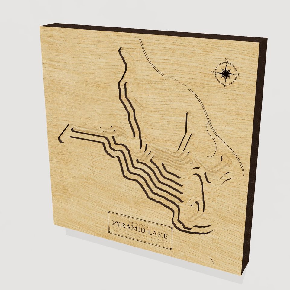 Pyramid Lake 3D wood map, hero view