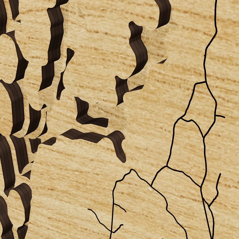Quabbin Reservoir 3D wood map, detail view