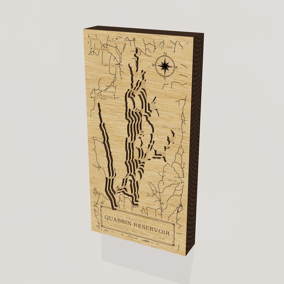 Quabbin Reservoir 3D wood map, hero view