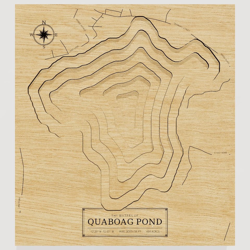 Quaboag Pond 3D wood map, front view