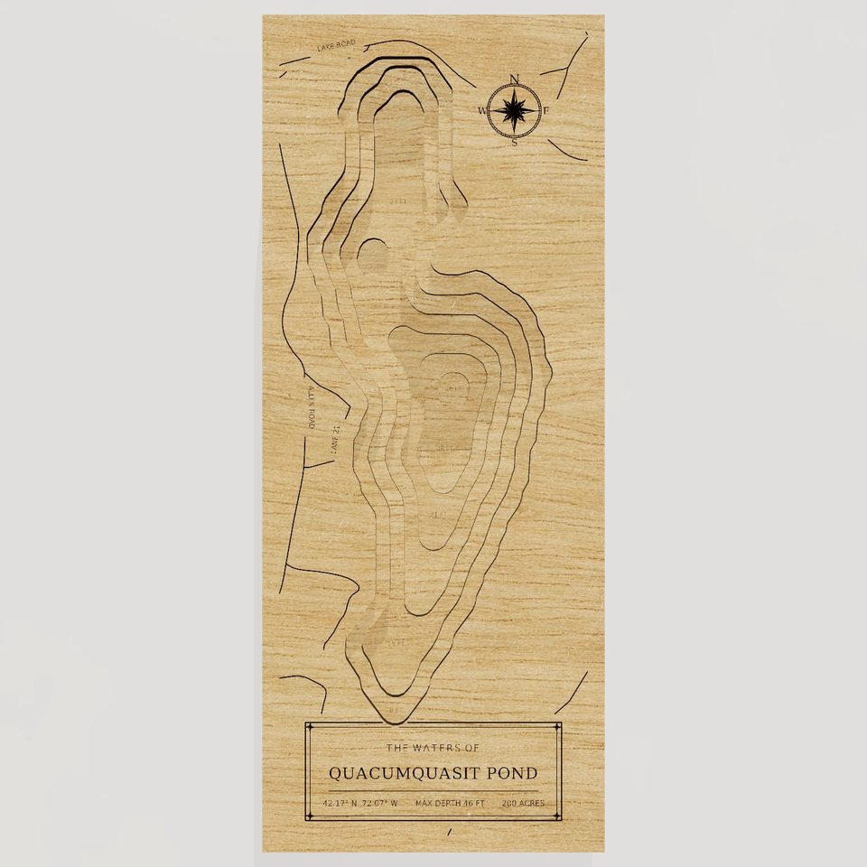 Quacumquasit Pond 3D wood map, front view