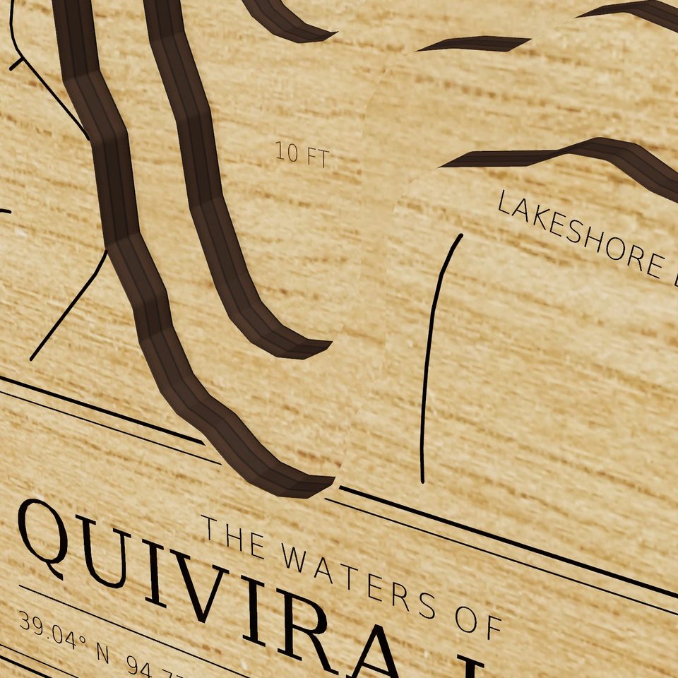 Quivira Lake 3D wood map, detail view