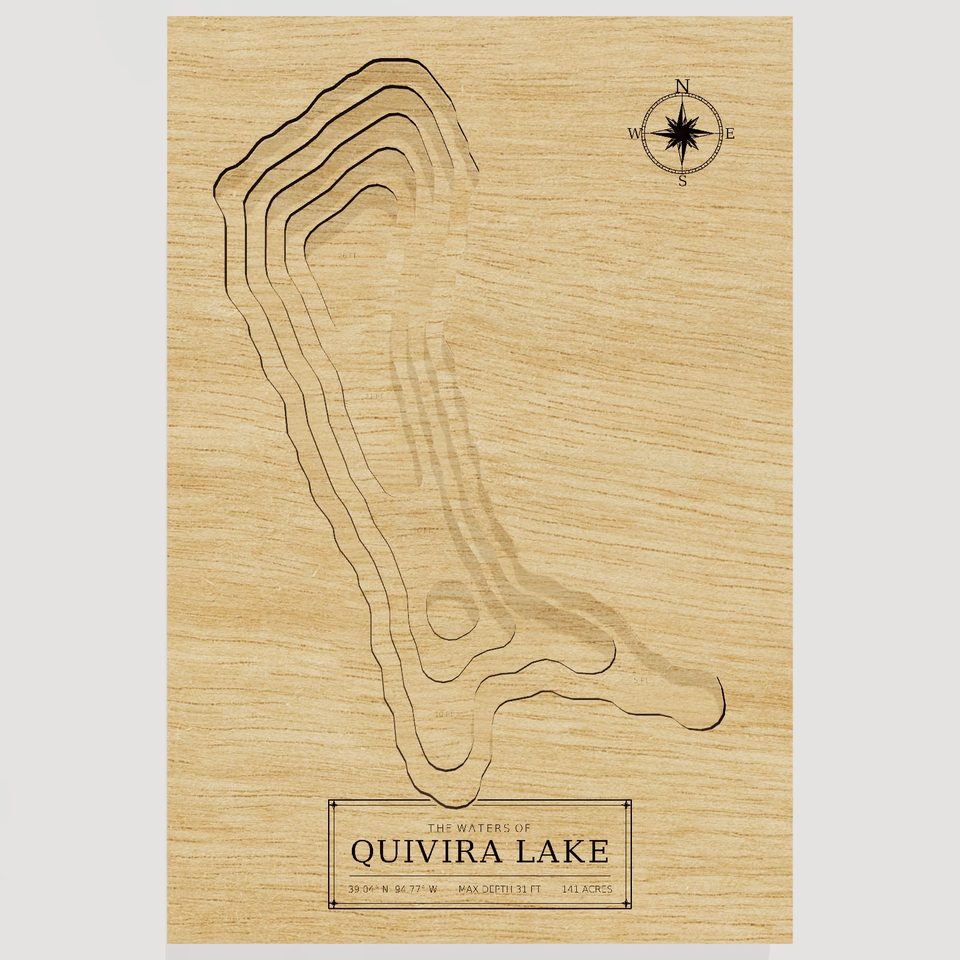 Quivira Lake 3D wood map, front view