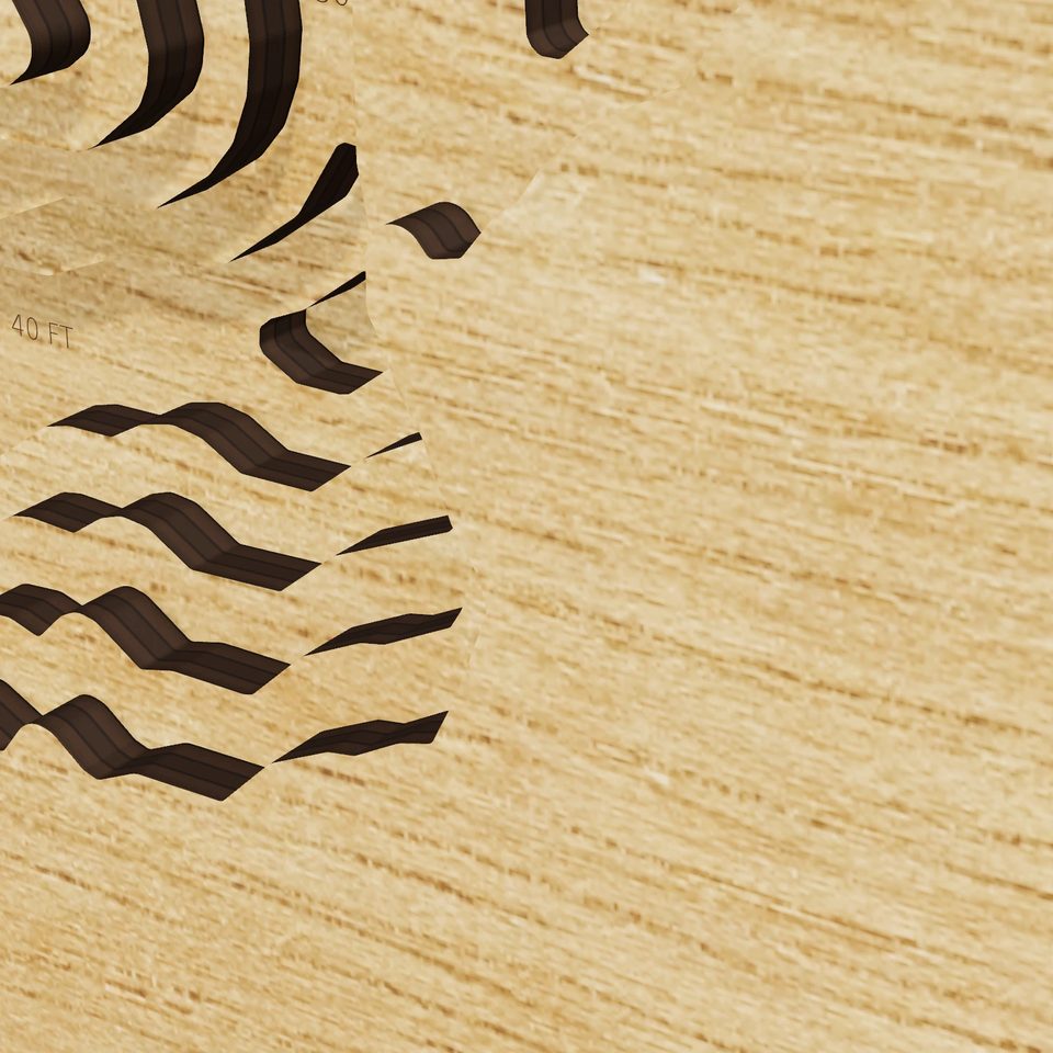 Rainbow Flowage 3D wood map, detail view