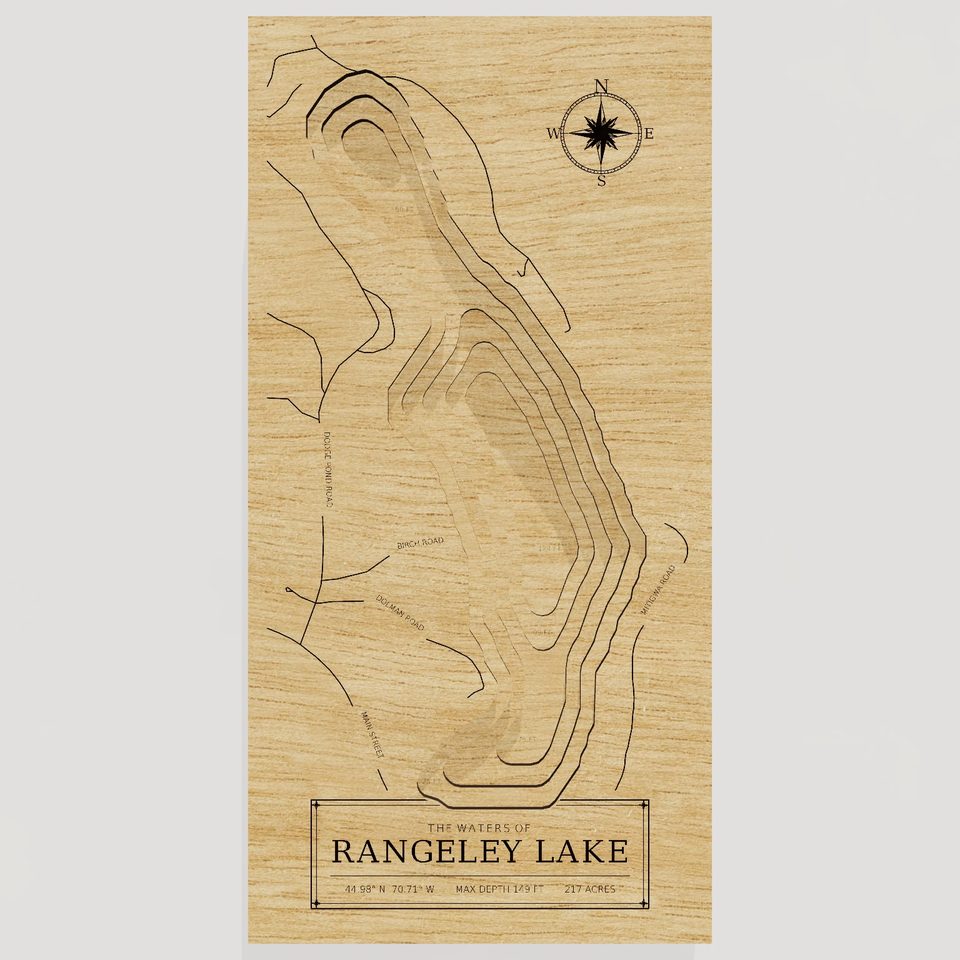 Rangeley Lake 3D wood map, front view