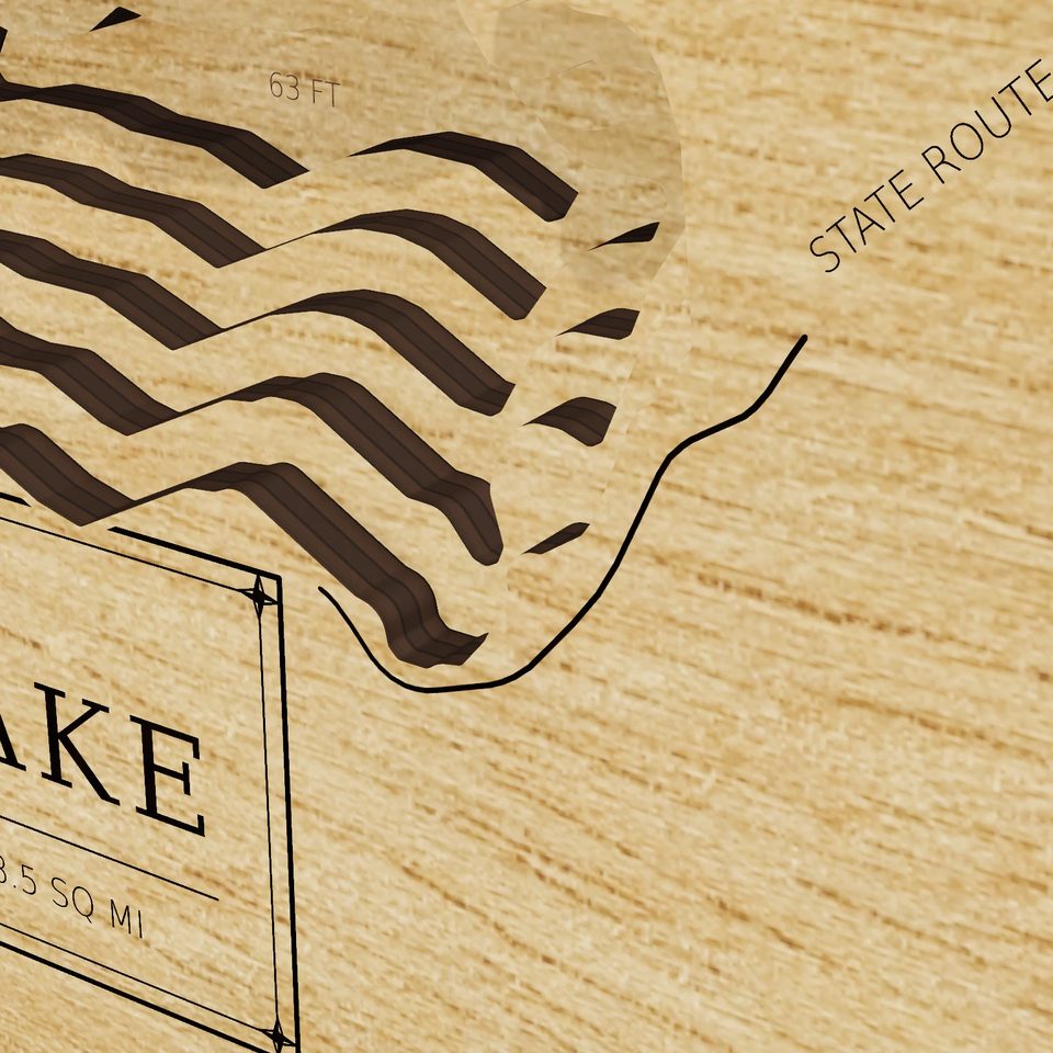 Raquette Lake 3D wood map, detail view