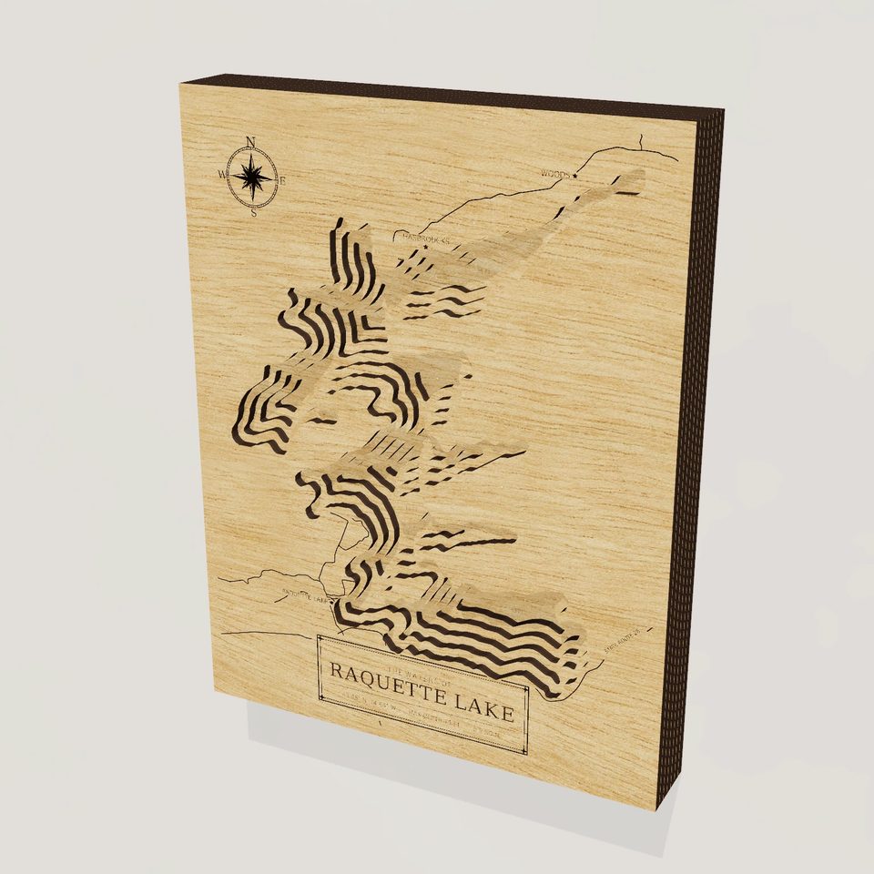 Raquette Lake 3D wood map, hero view
