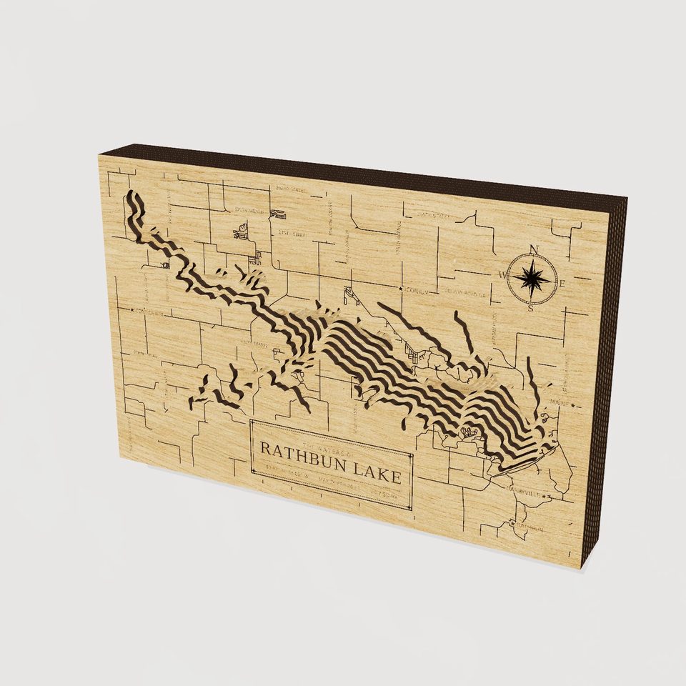 Rathbun Lake 3D wood map, hero view