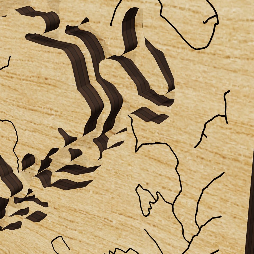 Raystown Lake 3D wood map, detail view