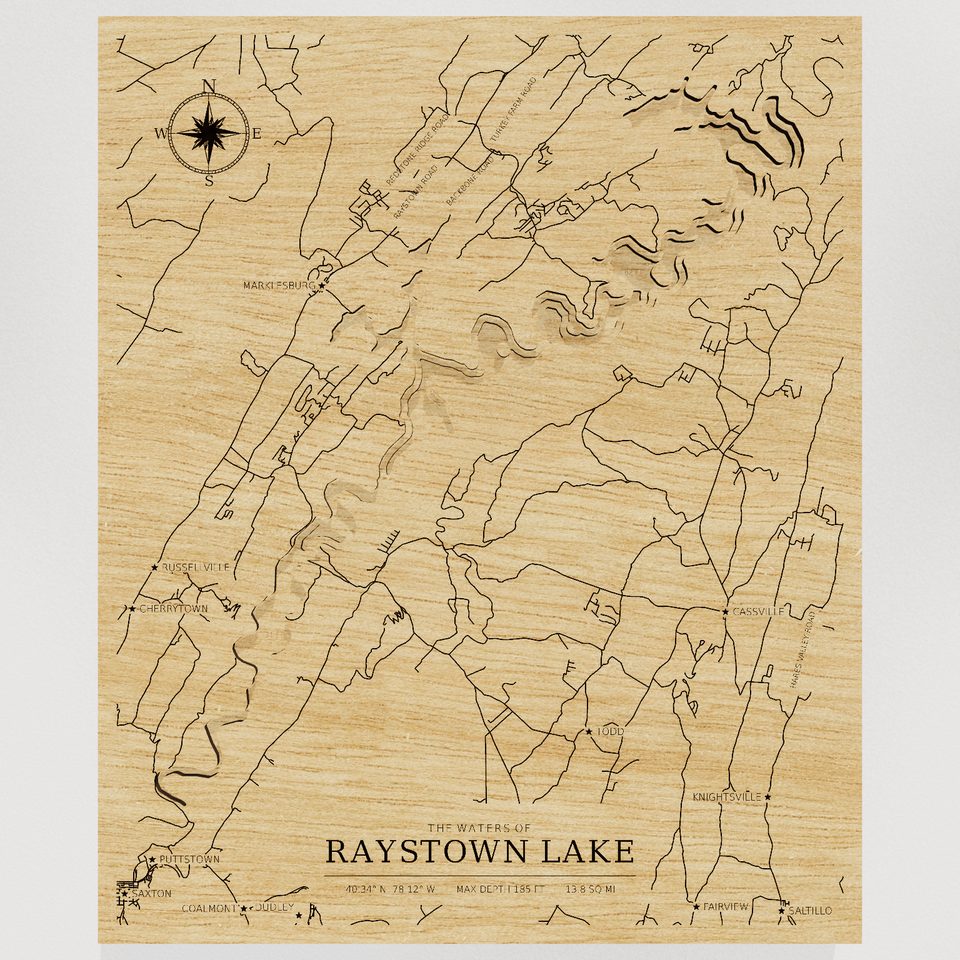 Raystown Lake 3D wood map, front view