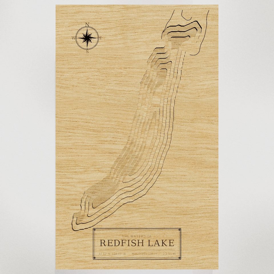 Redfish Lake 3D wood map, front view
