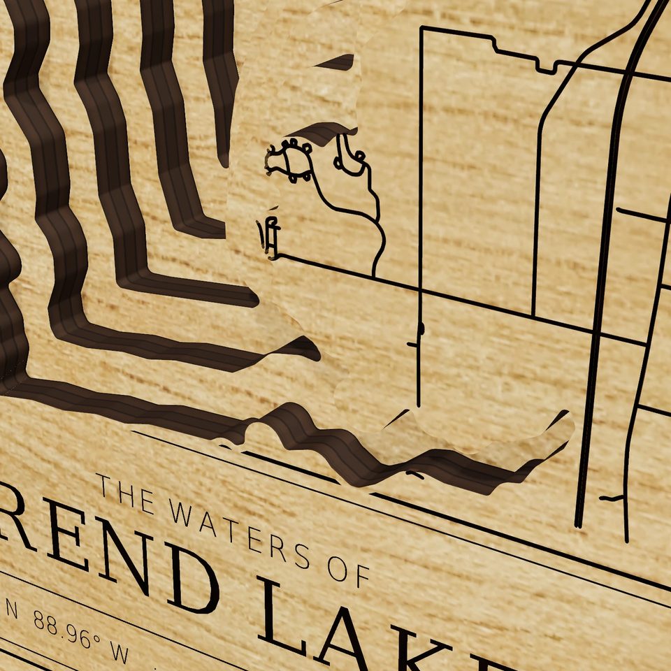 Rend Lake 3D wood map, detail view