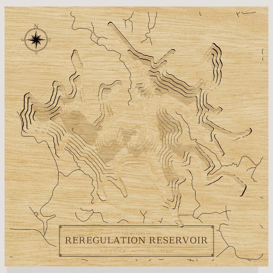 Reregulation Reservoir 3D wood map, front view
