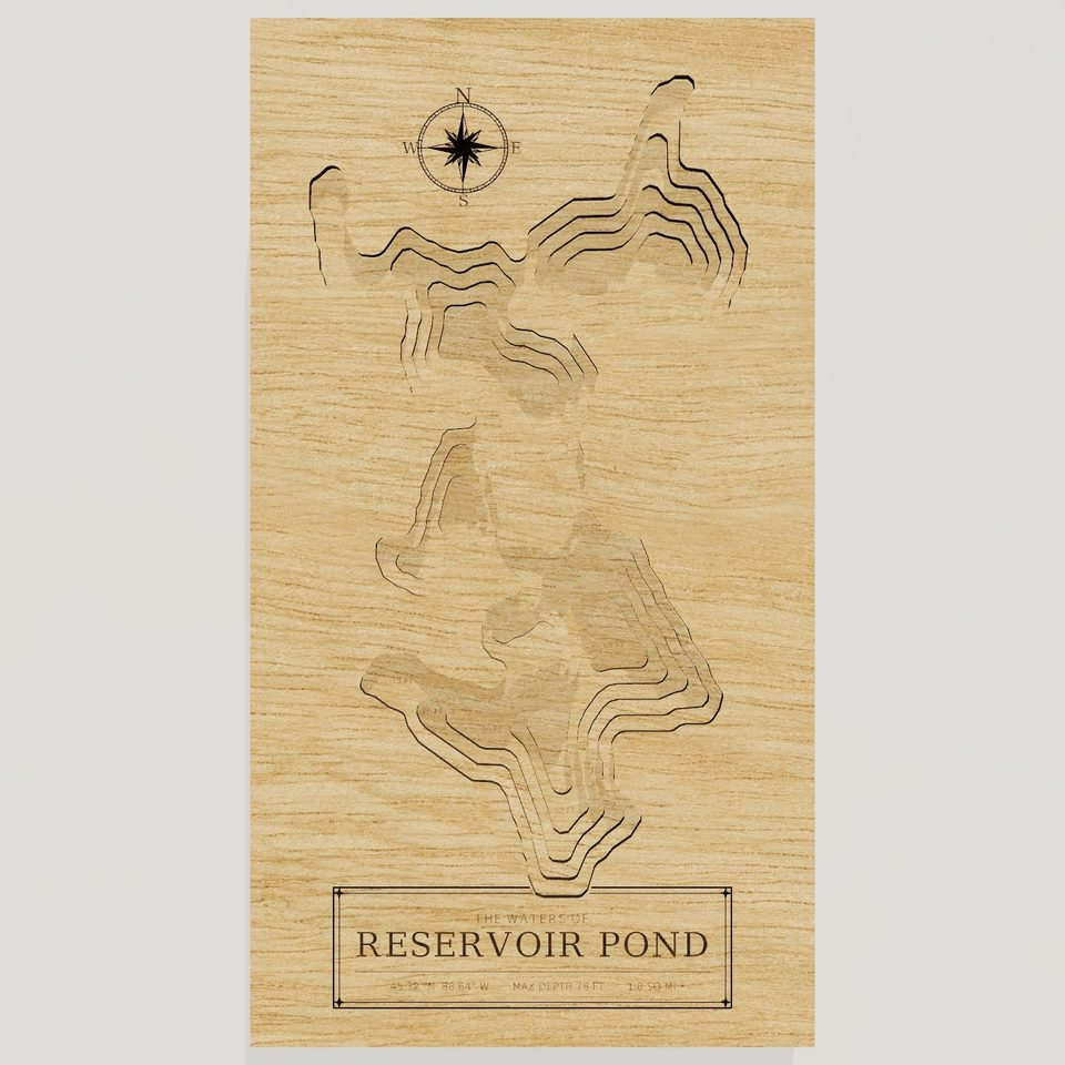 Reservoir Pond 3D wood map, front view