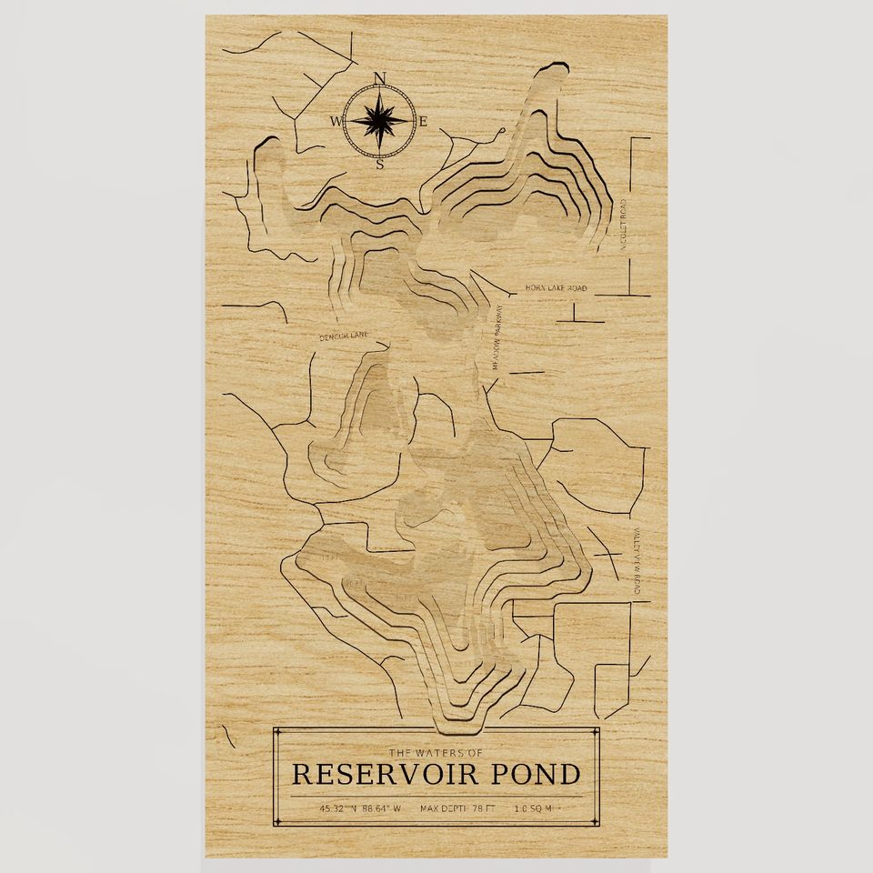 Reservoir Pond 3D wood map, front view