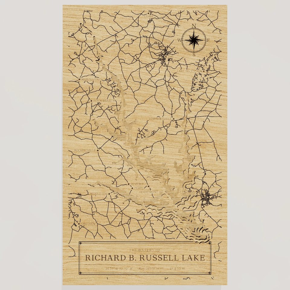 Richard B. Russell Lake 3D wood map, front view