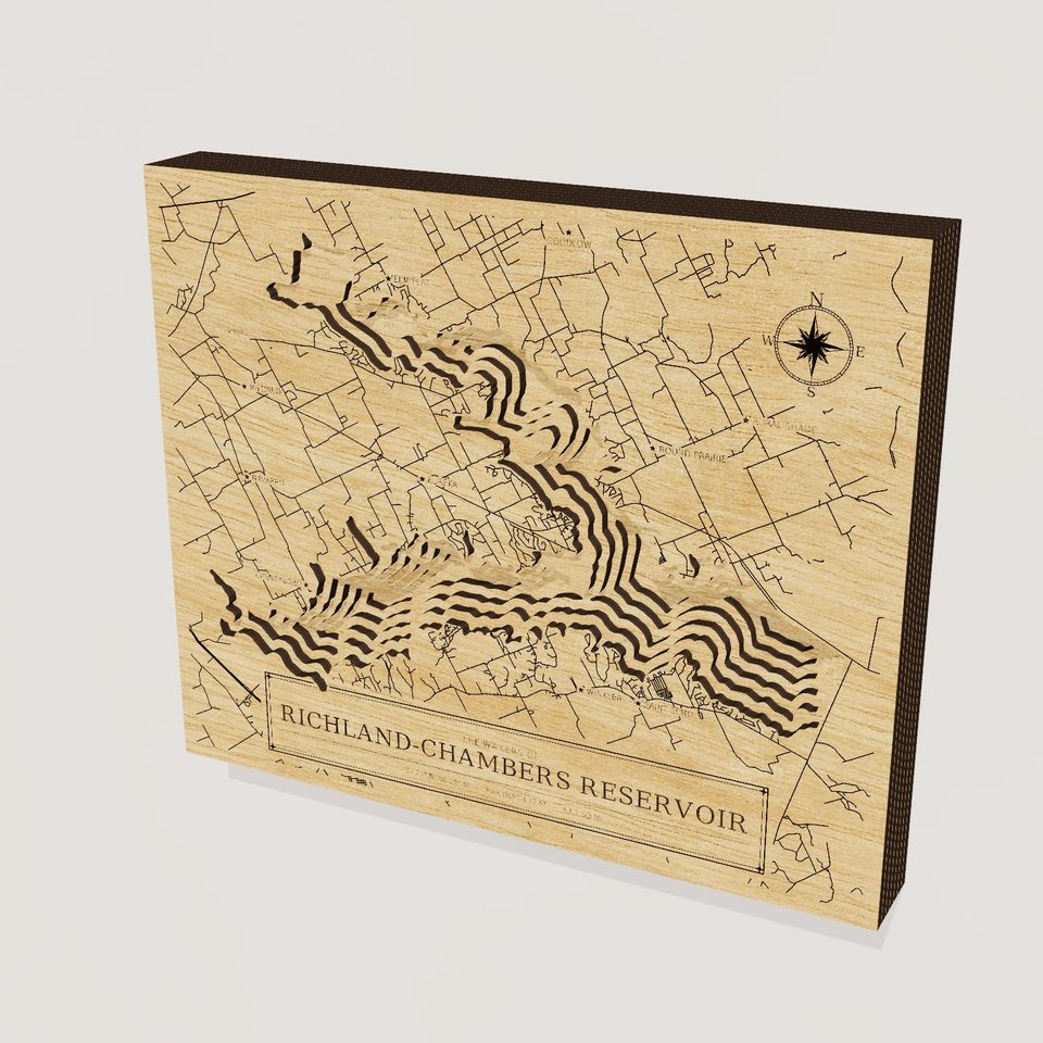 Richland-Chambers Reservoir 3D wood map, hero view