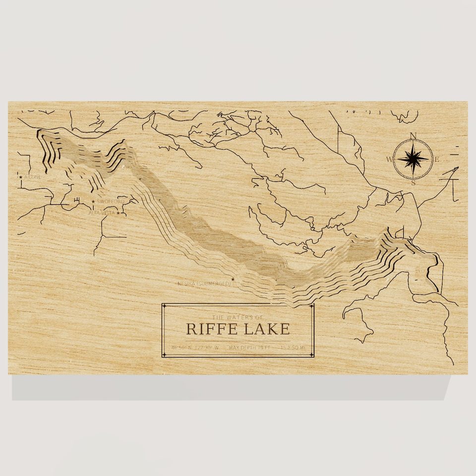 Riffe Lake 3D wood map, front view