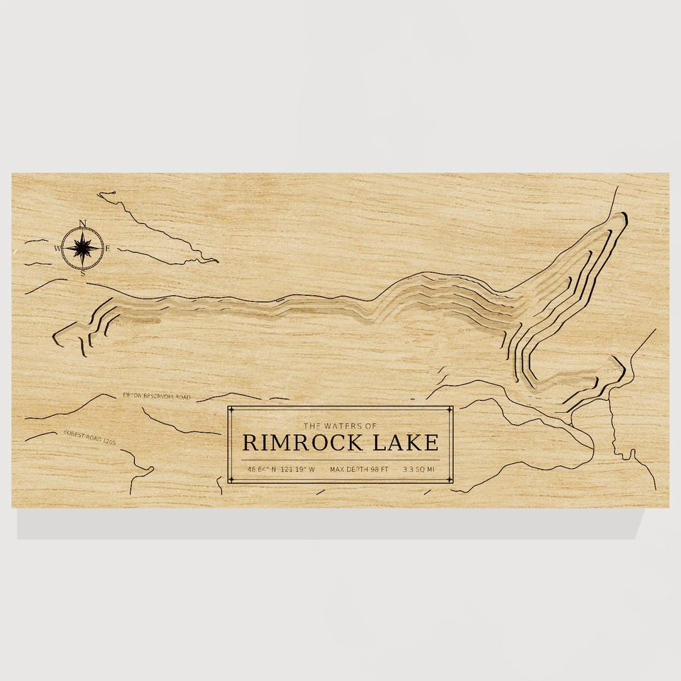 Rimrock Lake 3D wood map, front view