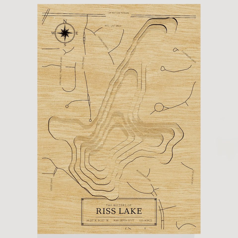 Riss Lake 3D wood map, front view