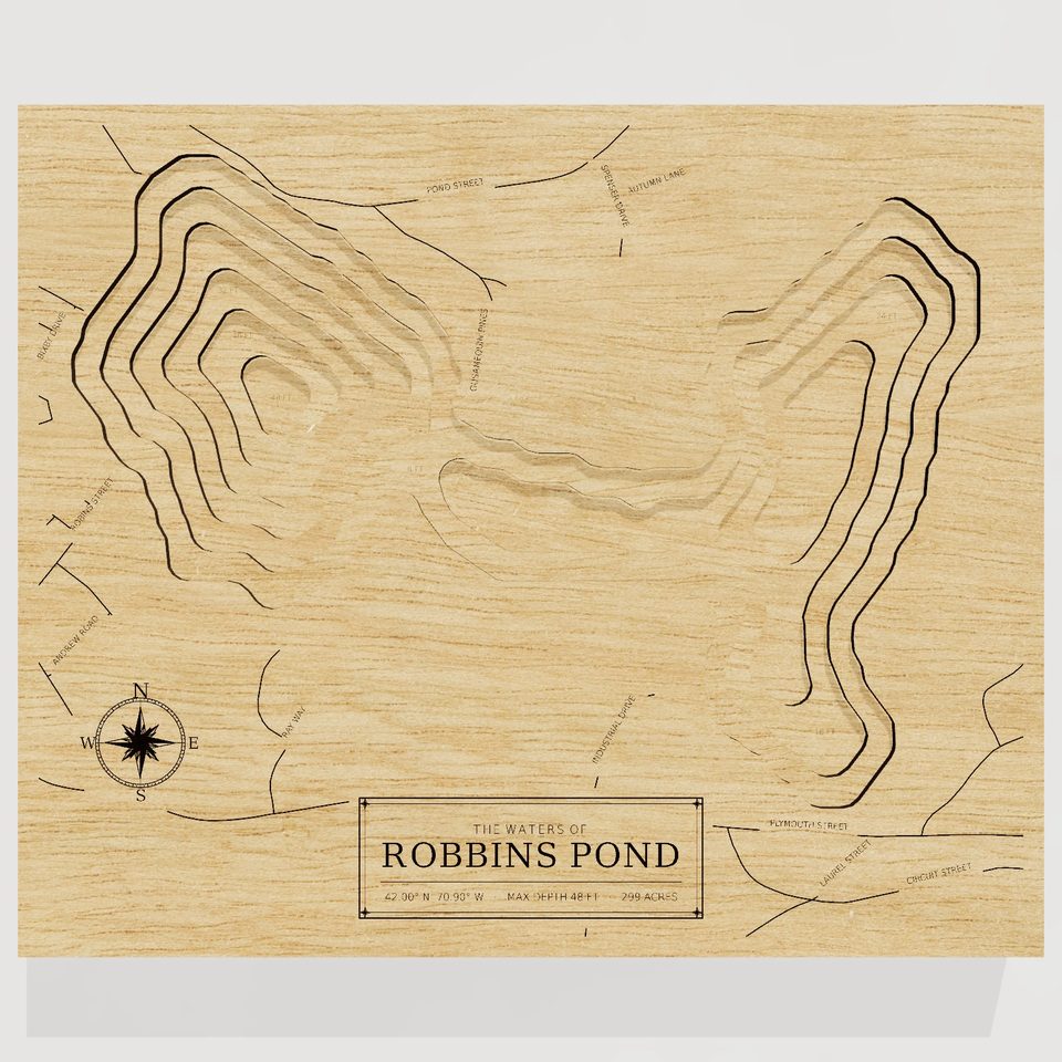 Robbins Pond 3D wood map, front view
