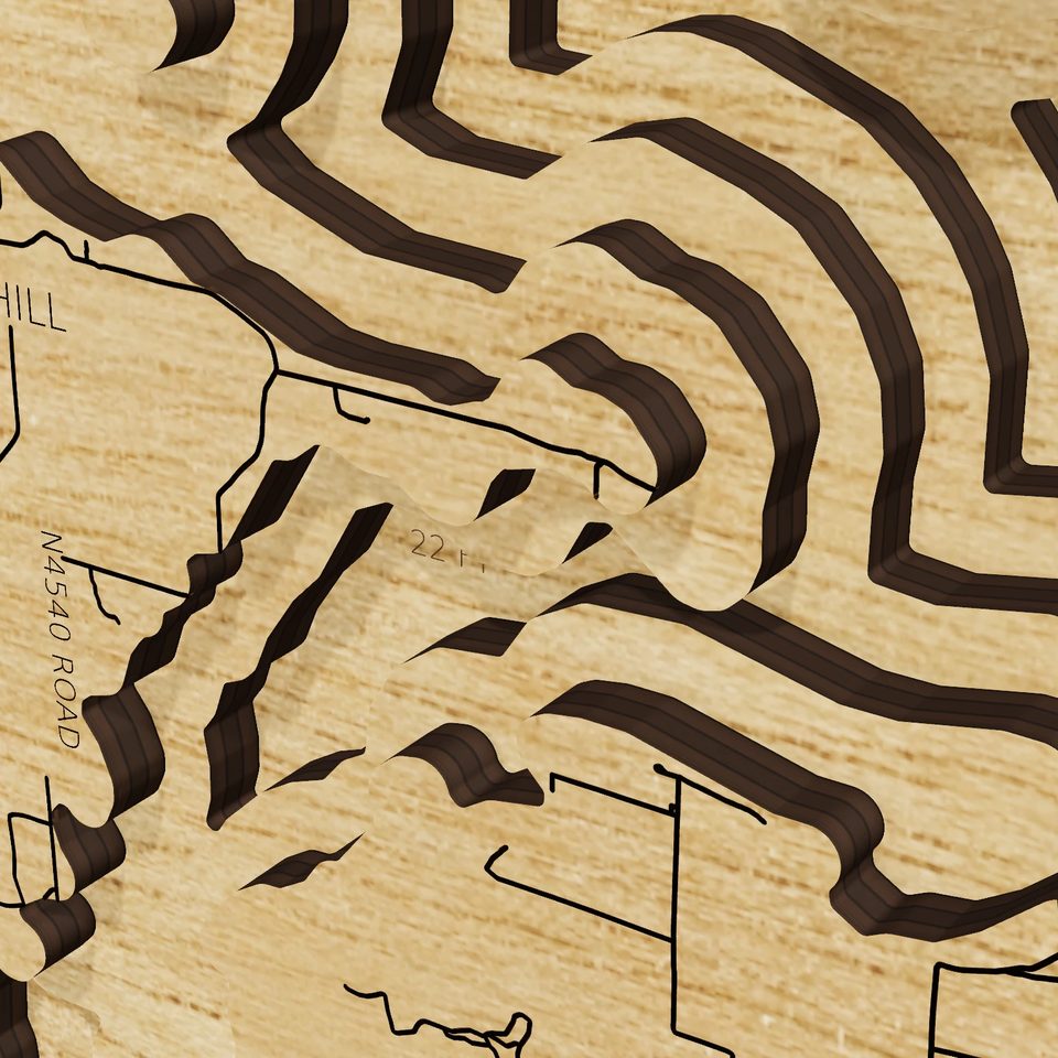 Robert S Kerr Reservoir 3D wood map, detail view