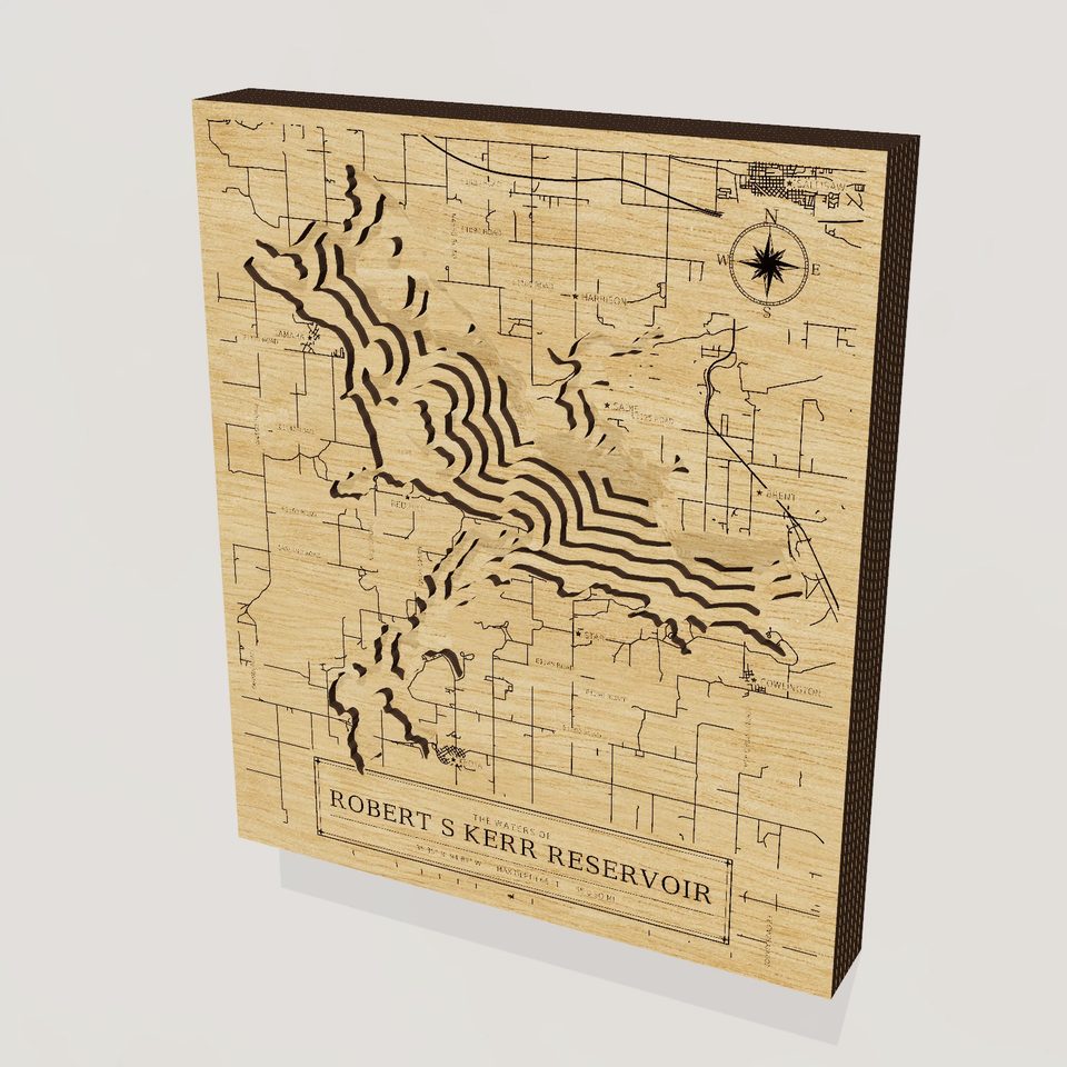 Robert S Kerr Reservoir 3D wood map, hero view
