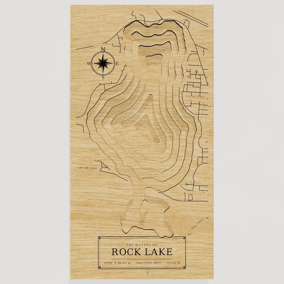 Rock Lake 3D wood map, front view