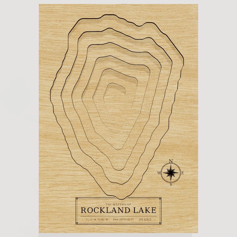 Rockland Lake 3D wood map, front view