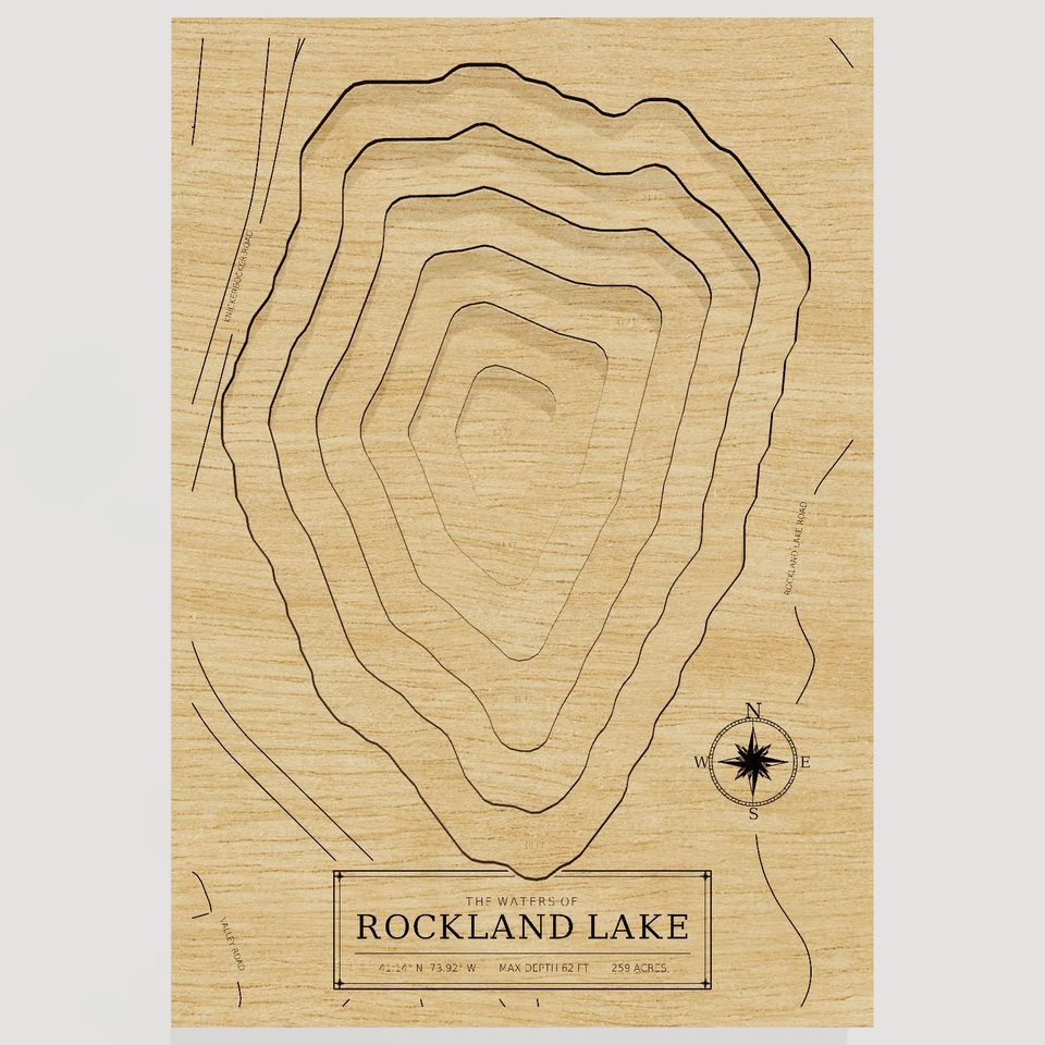 Rockland Lake 3D wood map, front view