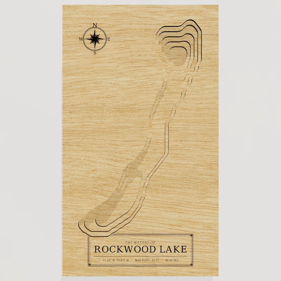 Rockwood Lake 3D wood map, front view