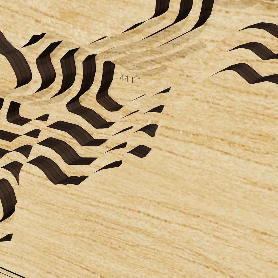 Rocky Fork Lake 3D wood map, detail view