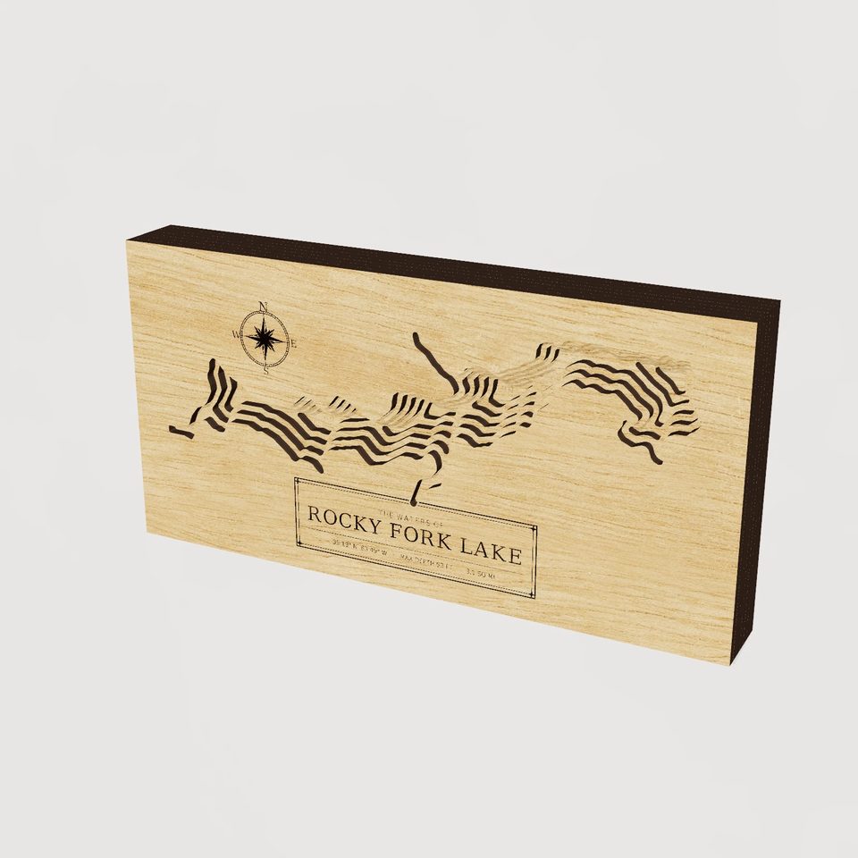 Rocky Fork Lake 3D wood map, hero view