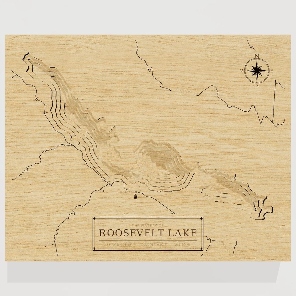 Roosevelt Lake 3D wood map, front view