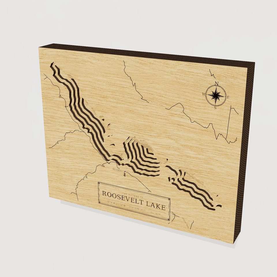 Roosevelt Lake 3D wood map, hero view