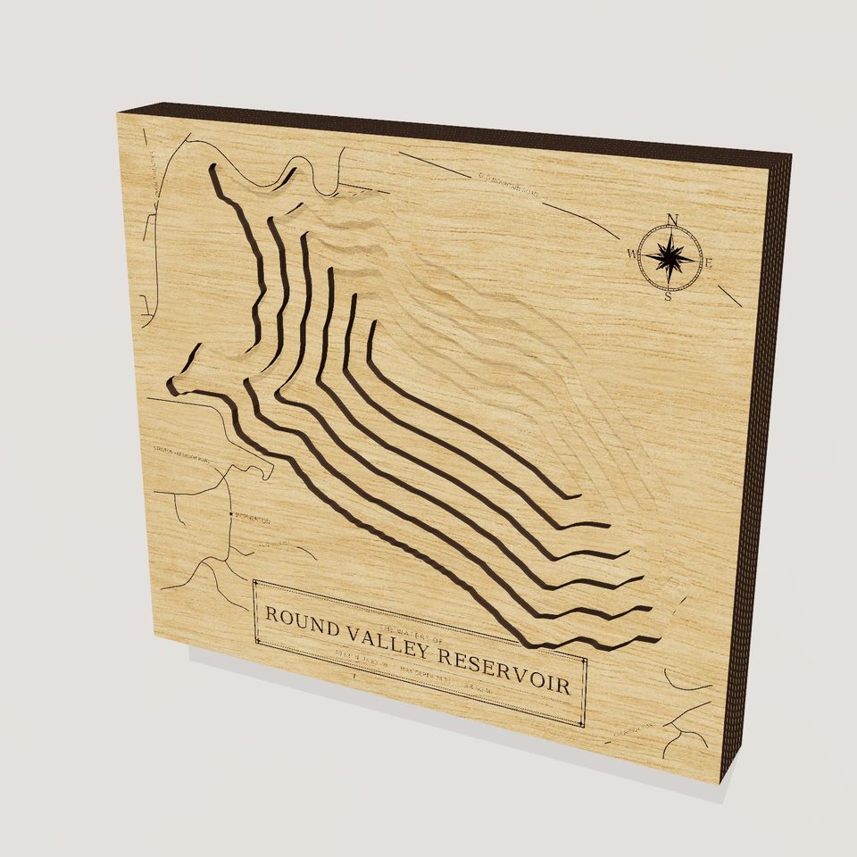 Round Valley Reservoir 3D wood map, hero view
