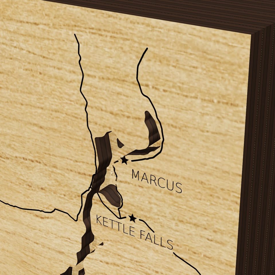 Rufus Woods Lake 3D wood map, detail view