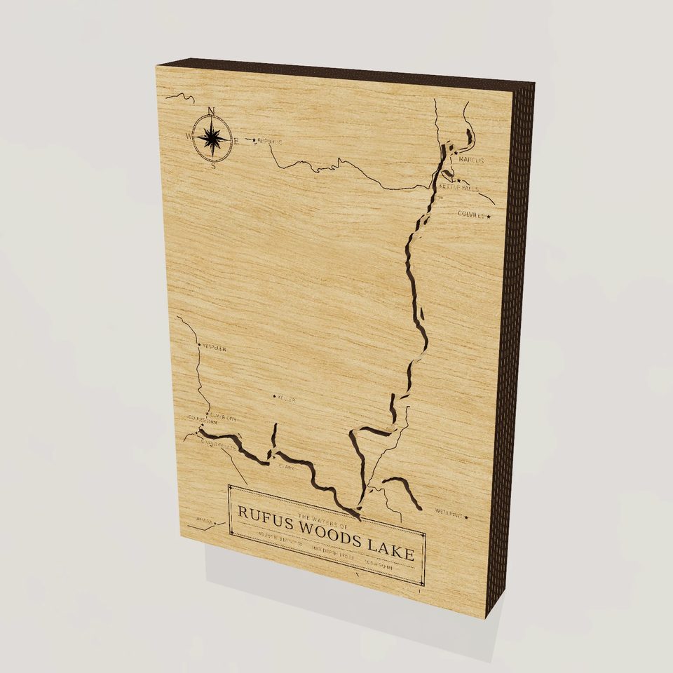 Rufus Woods Lake 3D wood map, hero view