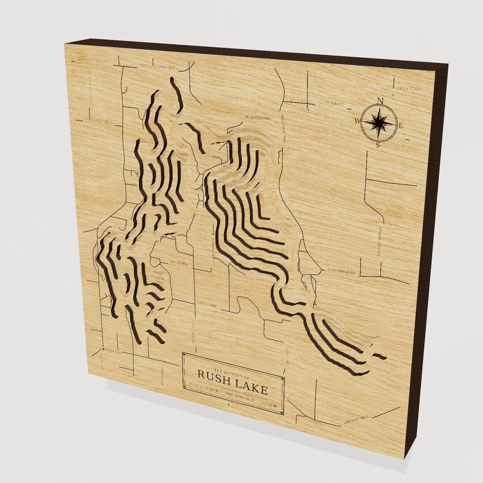 Rush Lake 3D wood map, hero view