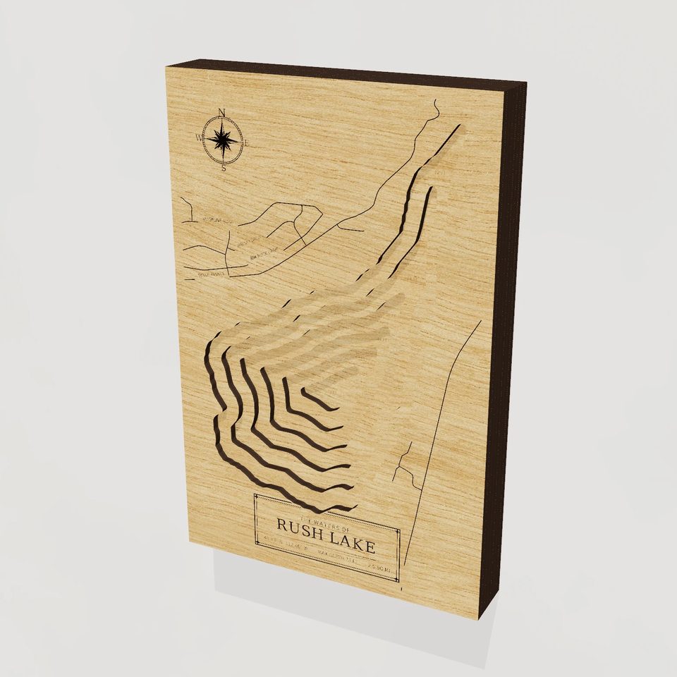 Rush Lake 3D wood map, hero view