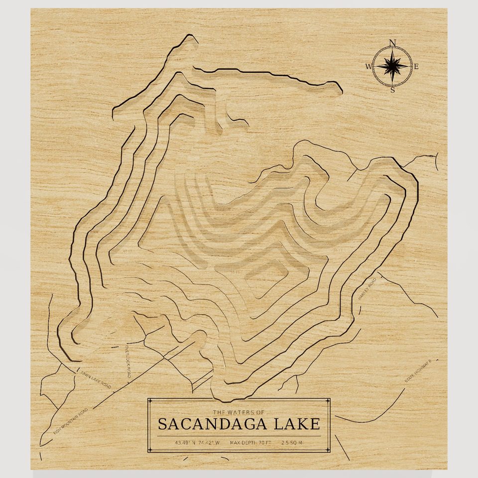 Sacandaga Lake 3D wood map, front view