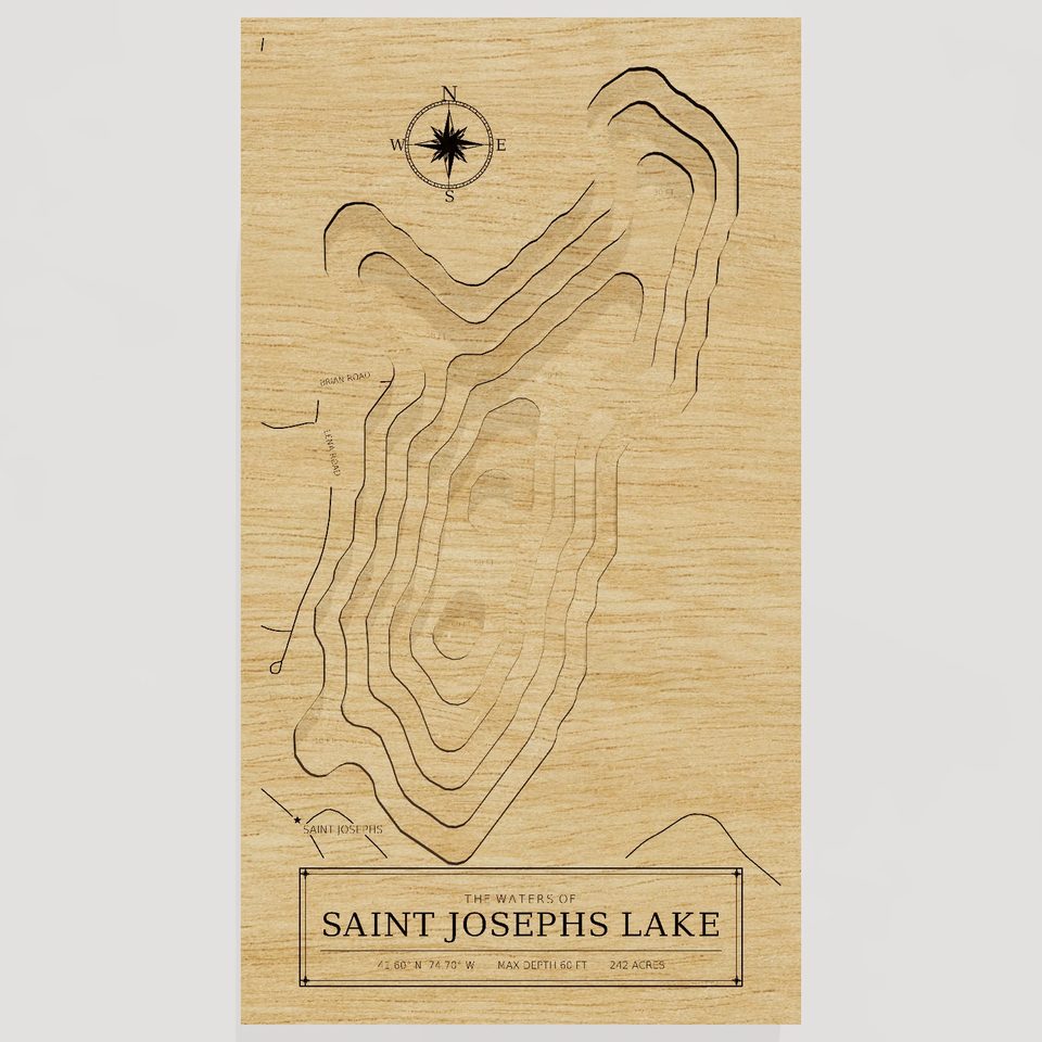 Saint Josephs Lake 3D wood map, front view