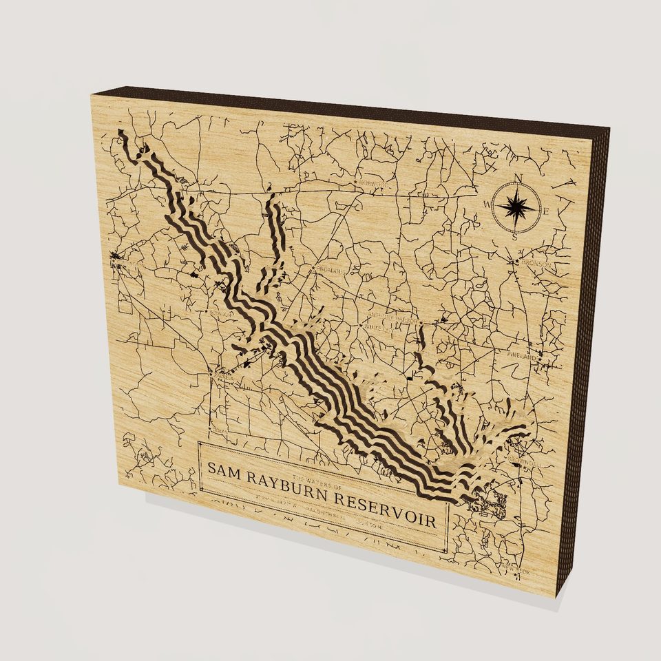 Sam Rayburn Reservoir 3D wood map, hero view