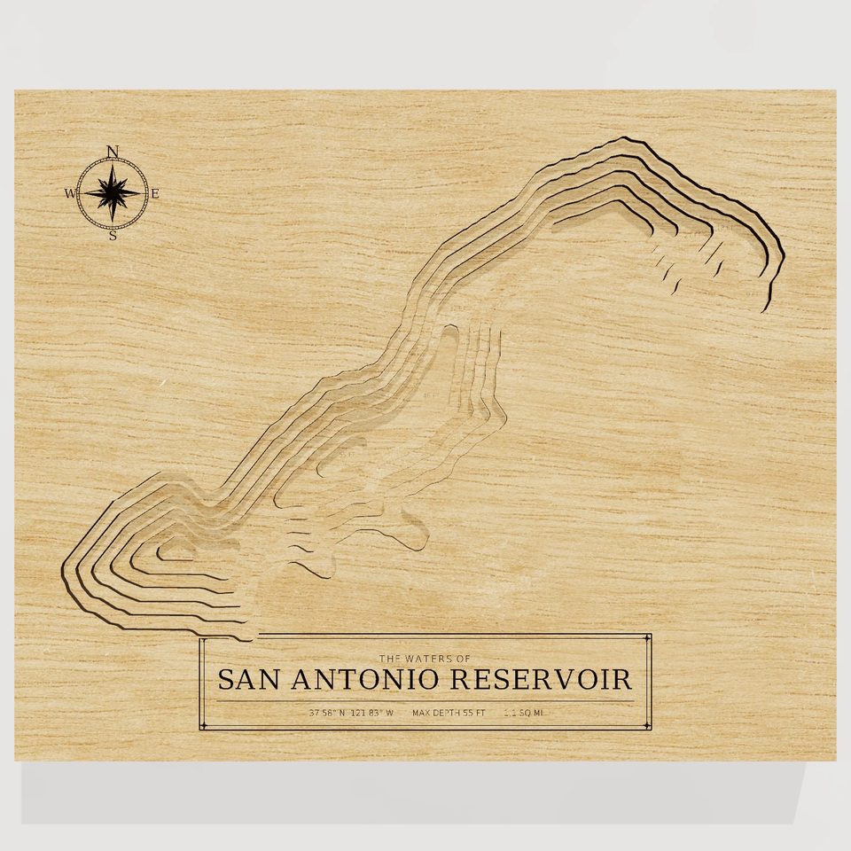 San Antonio Reservoir 3D wood map, front view