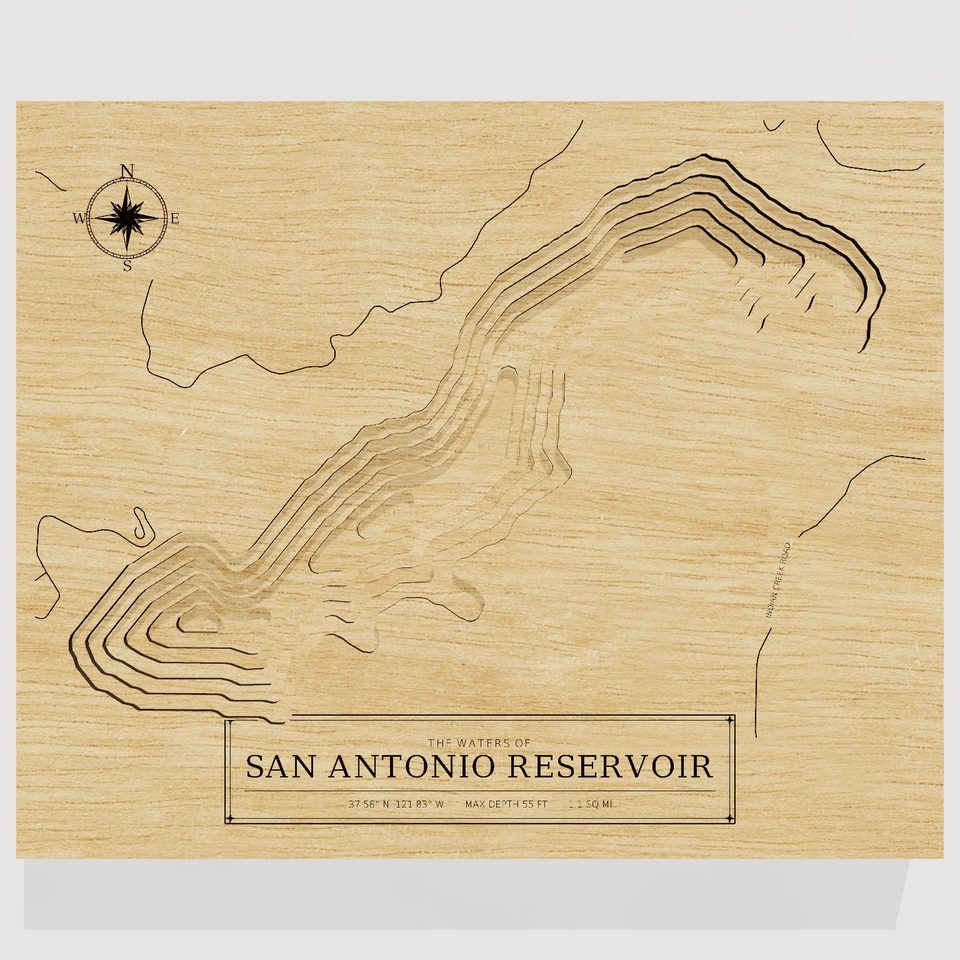San Antonio Reservoir 3D wood map, front view